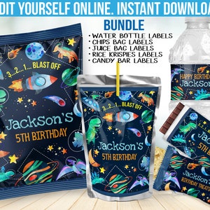 Space Dinosaur Birthday Party Decorations - Dino Astronaut chip bag favors B50