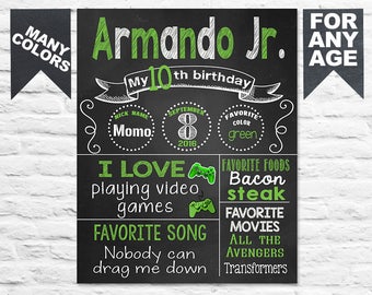 Printable Birthday chalkboard sign - Video games birthday poster for a boy chalk board sign (365)