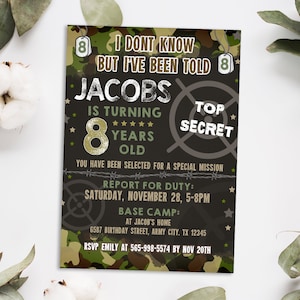 Editable Army Birthday party invitation - Boy Military Camo Party invite - Edit Camouflage party Instant download template digital (22-04)
