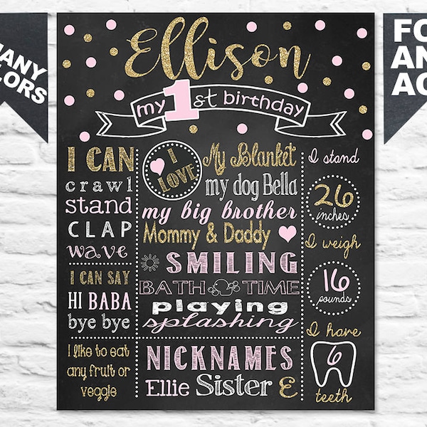 PRINTABLE Confetti First Birthday chalkboard sign - 1st bday chalk board poster milestone (383)