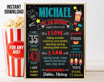 Instant Download Movie night Birthday - Printable party chalkboard sign chalk board custom poster (966)