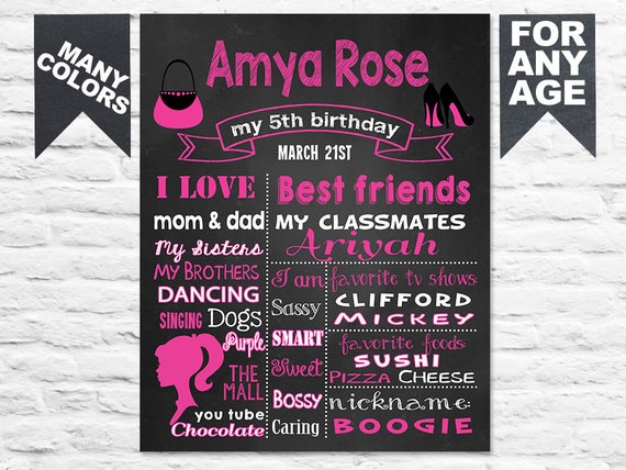 Printable 5th birthday chalkboard sign fifth birthday chalk | Etsy