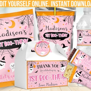 Halloween Birthday Party Decor - Ghost Editable Chip bag label wrapper - Juice sticker - Rice Candy Bar Wrapper  - Water Bottle labels B23