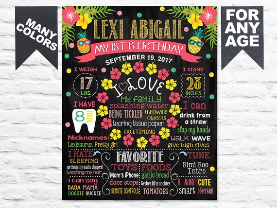 Party like Pineapple First Birthday chalkboard sign - Luau Hawaiian 1st 2nd 3rd bday chalk board poster banner milestone custom girl (399)