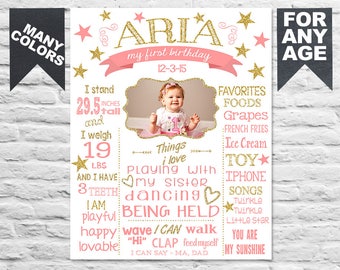 Printable twinkle twinkle little star first birthday sign on white with photo picture - 1st b-day chalk board poster banner milestone (369