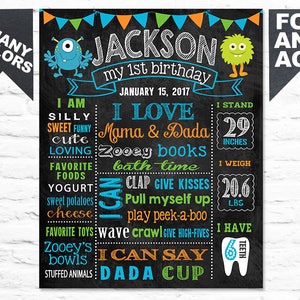 Monster Birthday Chalkboard Sign - Little Monsters First Birthday Poster PRINTABLE (351)