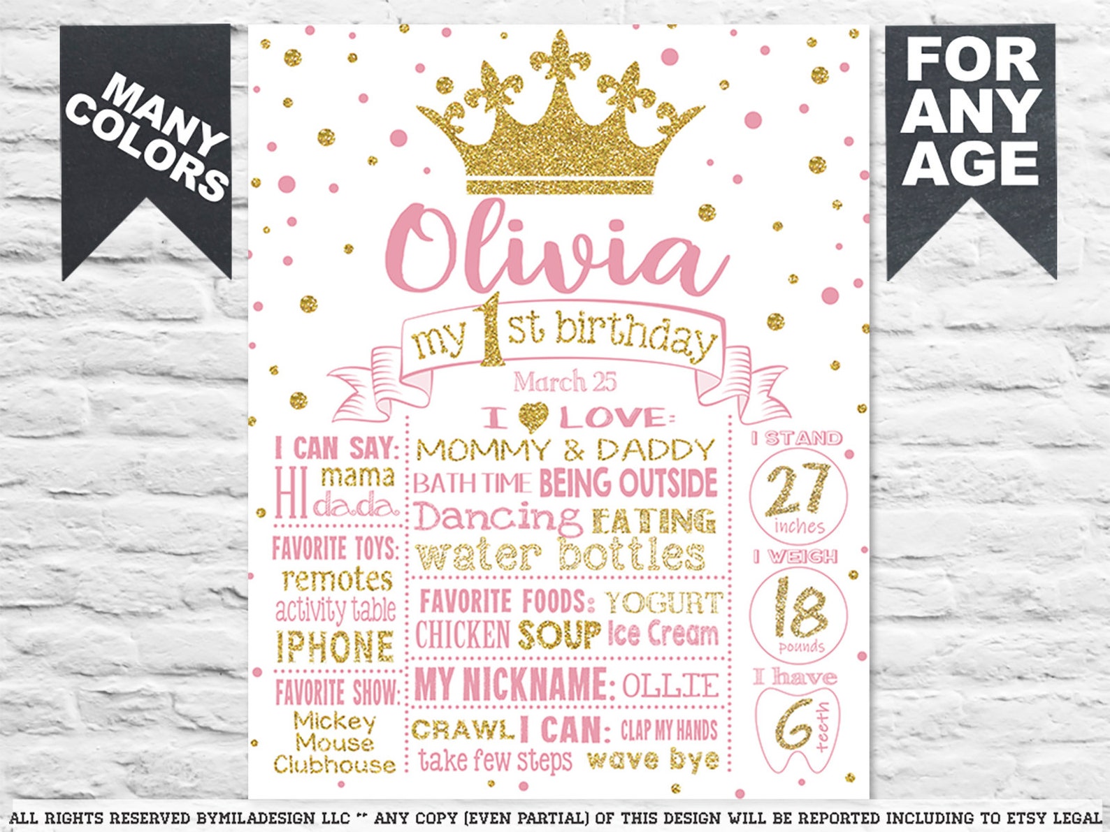 Printable Princess Crown First Birthday Chalkboard Sign 1st | Etsy