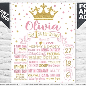 Printable Princess Crown First Birthday Chalkboard Sign 1st | Etsy