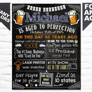 Beer Mugs 50th Birthday Party Chalkboard sign milestone ANY AGE Printable112 image 1