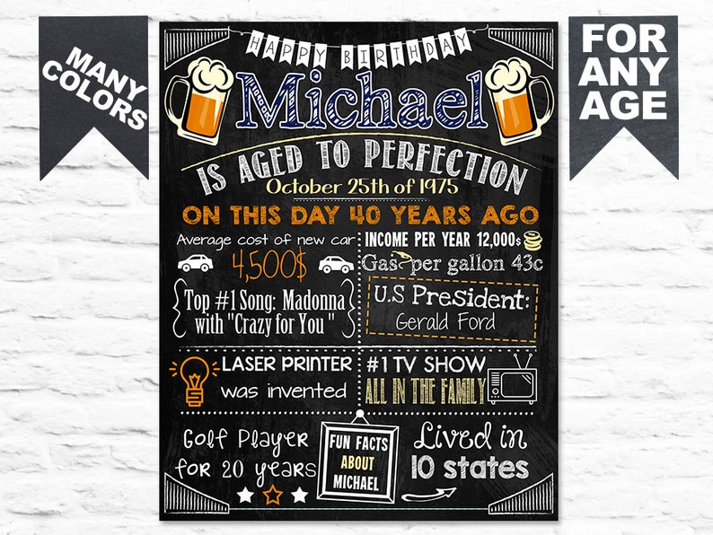 Beer Mugs 50th Birthday Party Chalkboard sign milestone ANY AGE Printable112 image 1