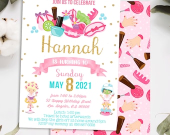 Spa birthday invitation - Glam Sleepover Slumber party invite card - Pamper theme template - instant digital (21-18)