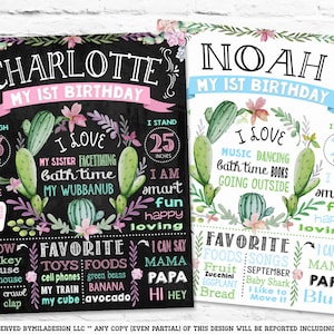 Cactus birthday chalkboard sign - Poster Banner Milestone chalk board - first party Mexican Fiesta - PRINTABLE (617/754)
