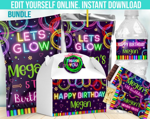 Neon-Partytüten „Let’s Glow“ – 24 Stück, 15x8x21 Cm, Mit Griff, Für Geburtstag, Halloween, 80er/90er Party