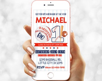 Digital Baseball Birthday party invitation - Electronic Boy party e  invite -Edit Instant download template mobile (22-07)