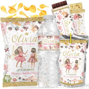 Fairy Birthday Party Decor -  First Birthday Chip bag label favors - Chocolate wrapper - Juice decoration - Water Bottle sticker B31