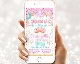 Donut Birthday invitation digital -  Donut party text phone invite  - Doughnut Instant download template e-vite template  (21-13evite)