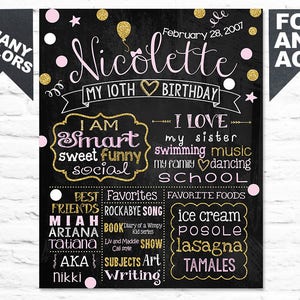 Printable Confetti 10th Birthday chalkboard sign - Gold pink birthday chalk board poster teens - 10th birthday board girl boy (358)