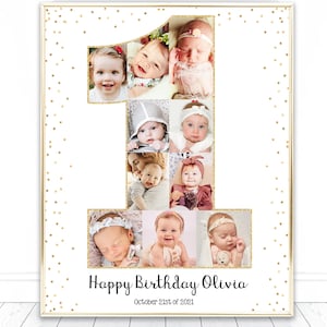 First Birthday collage template - 1st Party Photo sign poster board (C001)