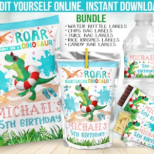 Dinosaur Birthday pool party decorations - Dino theme Chip bag favors - Beach theme supplies decor for Water bottle lable sticker B67