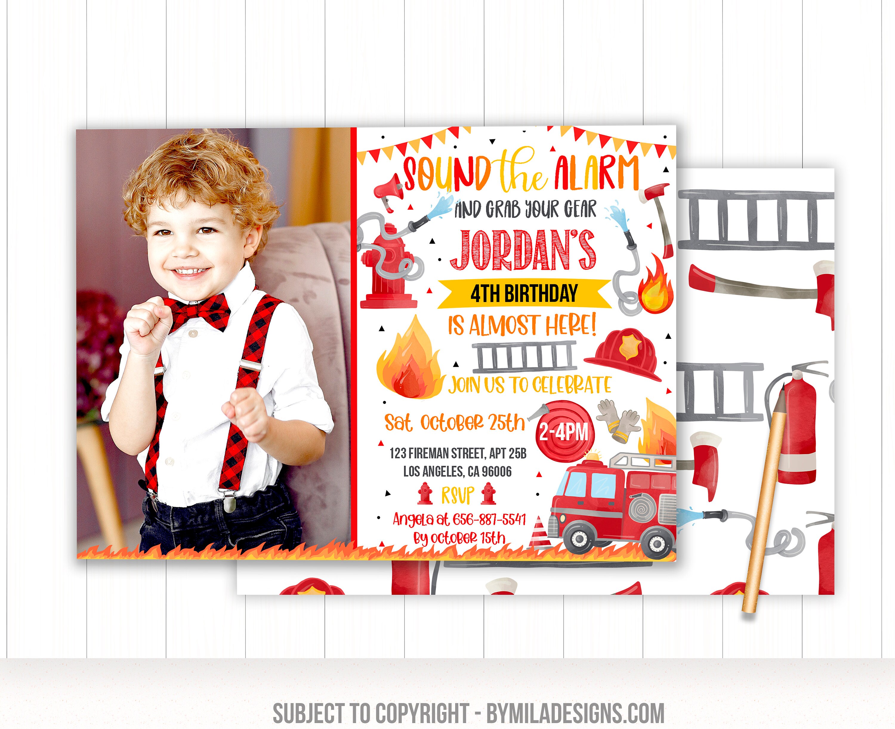 Firefighting Invitation Firefighter Birthday Party Invitation - Fireman Firetruck Invite ...