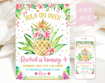 Pineapple Birthday Party Invitation - Luau Invite -  Hawaiian Tropical Invitations (22-43)