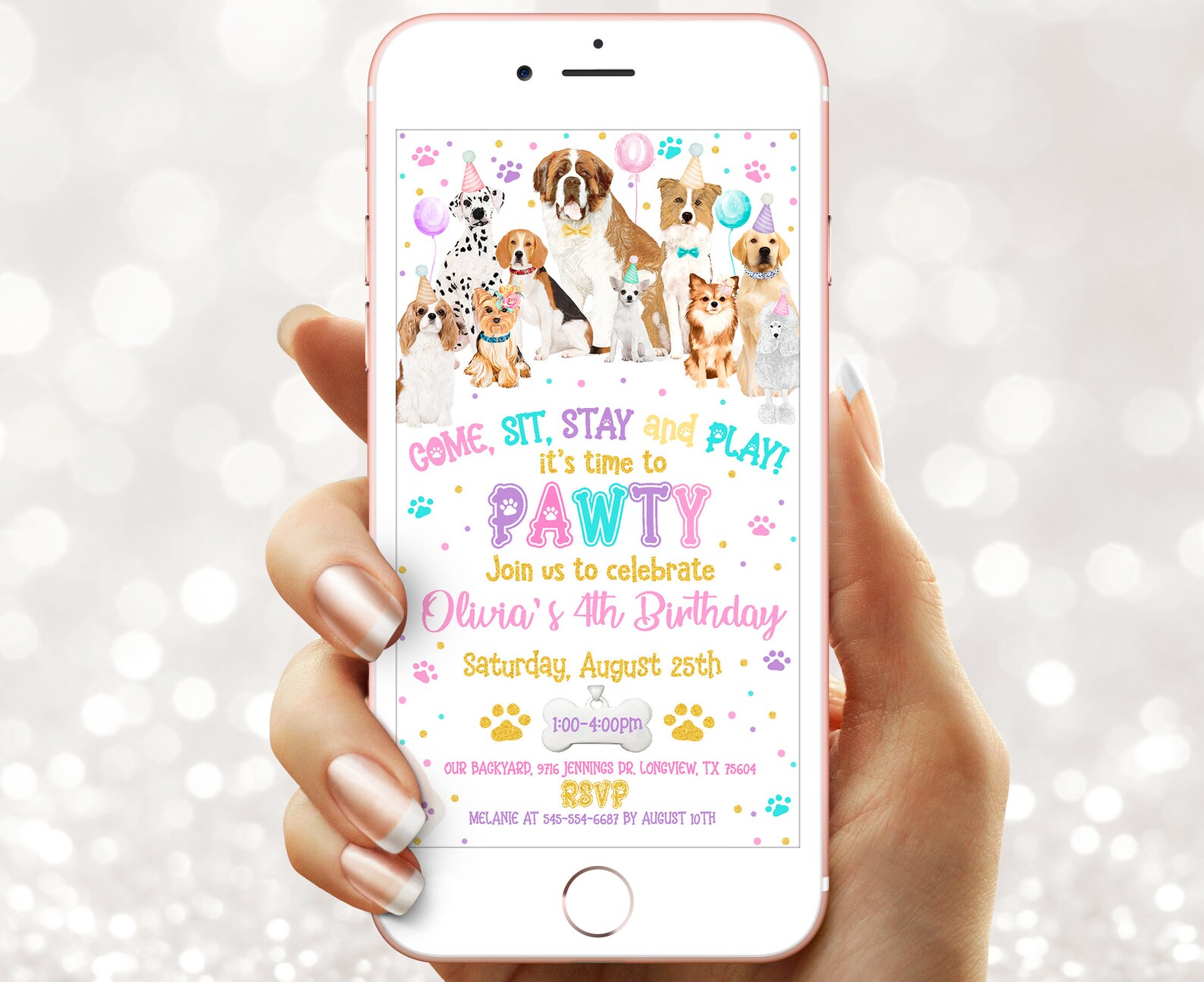 Dog Puppy Birthday Party Invitation - Custom Invite Personalized for a ...