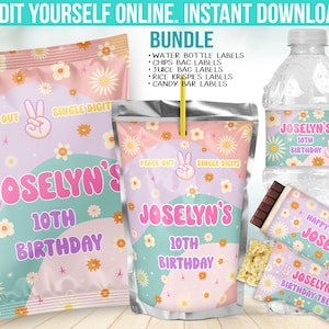 10th Birthday Party Decor - Out of single digits favors decorations for a girl with Peace - Editable Template download B59