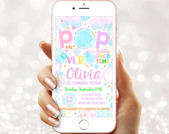 Digital Bubble Birthday Invitation - Bubbles Garden phone Invite - Paperless Summer Party Instant download template for girl (22-31evite)