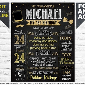 Printable Mr Onederful party Birthday chalkboard sign 1st chalk board poster banner milestone template supplies favors (843)