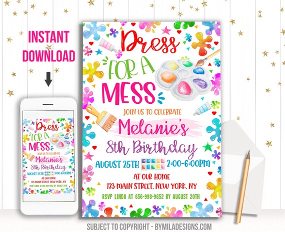 Dress For A Mess Birthday Decorations, Art Party Decorations, Painting  Birthday Party Decorations, Artist Paint Birthday Banner Balloons, Painting
