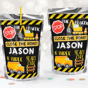 Editable Construction Birthday Party Decorations - Juice Label B6