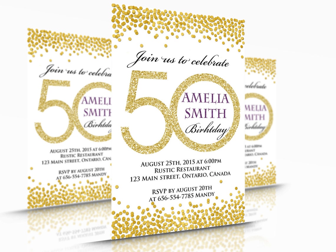 Printable Gold or Silver Birthday Party Invitation or Thank - Etsy