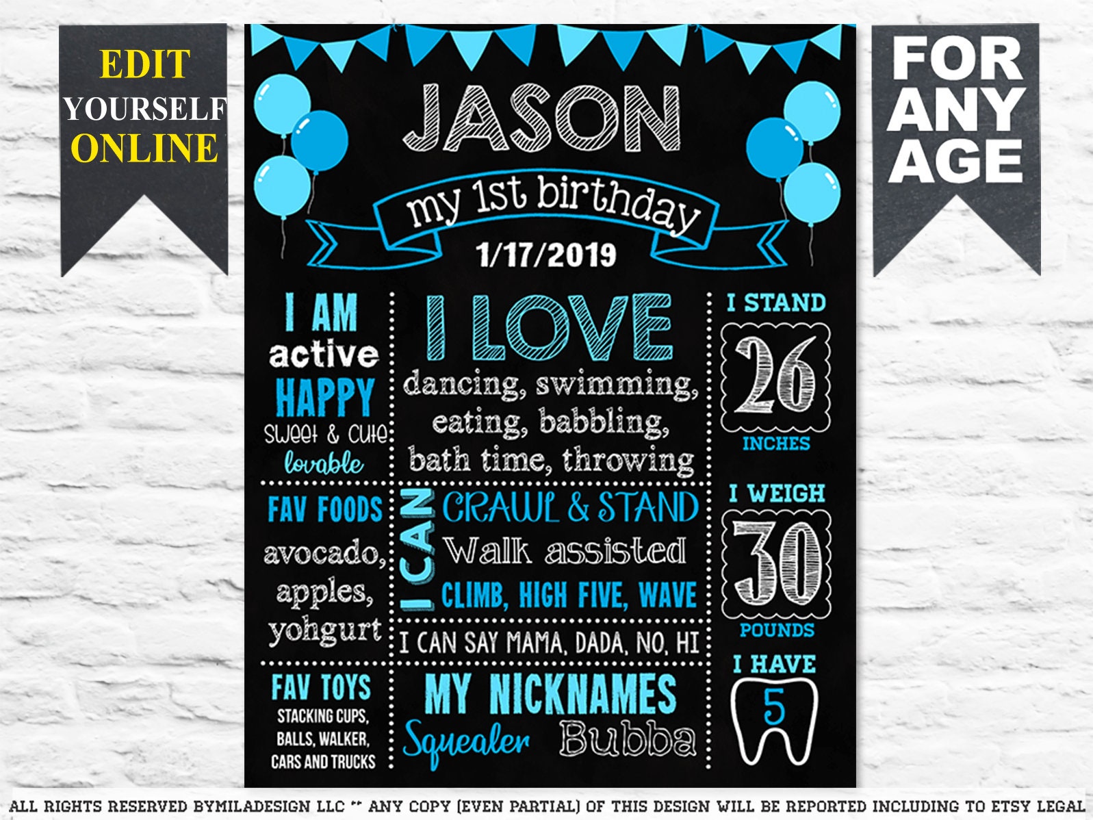 editable-first-birthday-chalkboard-sign-with-balloons-1st-boy-party-sign-milestone-chalk-board-poster-template-instant-download-866-etsy