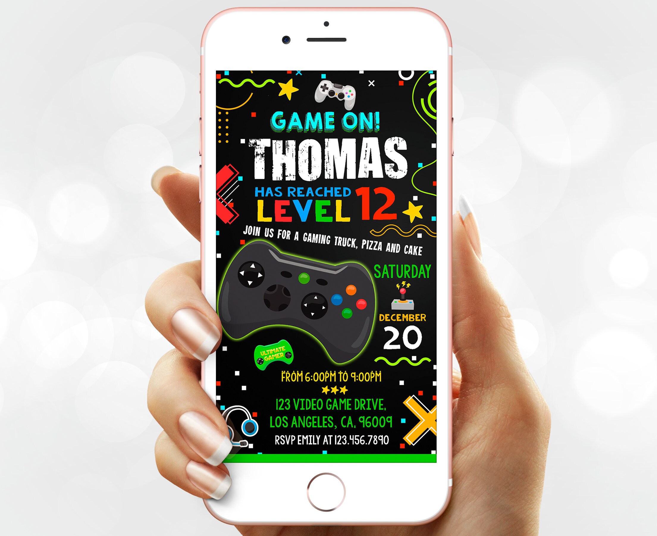 Electronic Gamer Birthday invitation Video Gamer digital Etsy España