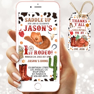 Digital First Rodeo Birthday party invitation - Electronic 1st Cowboy party e  invite - Instant download template mobile (23-26)