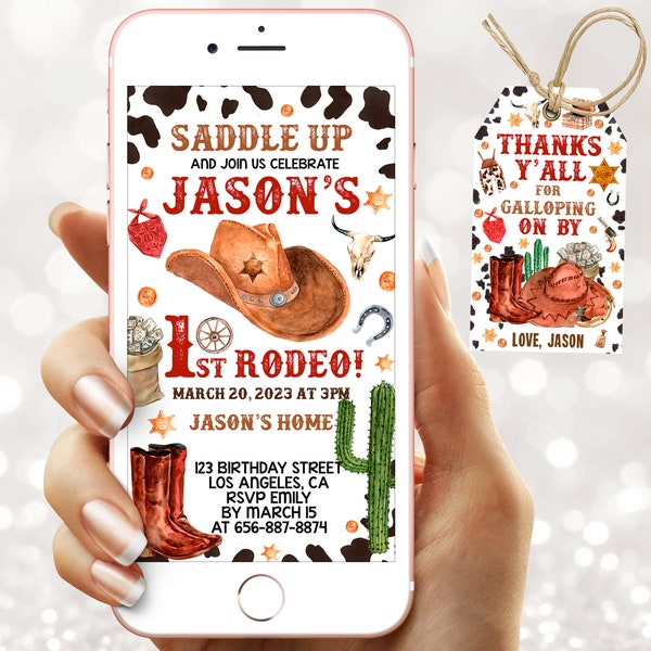 Digital First Rodeo Birthday party invitation - Electronic 1st Cowboy party e  invite - Instant download template mobile (23-26)