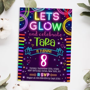 Printable Glow Birthday party invitation - Glow in the Party invite - Edit Instant download template digital (22-06)
