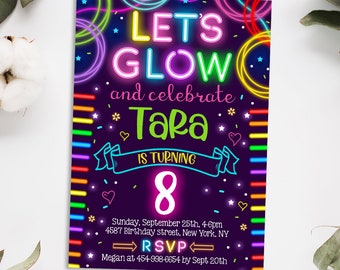 Printable Glow Birthday party invitation - Glow in the Party invite - Edit Instant download template digital (22-06)