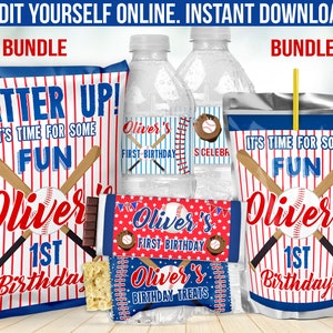 Baseball Birthday Party Decor - Chip bag label favors - Chocolate wrapper - Juice decoration - Water Bottle sticker B22