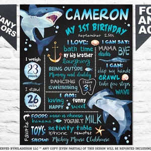 Shark Birthday chalkboard sign poster banner milestone chalk board for a boy - Under the sea - first second third 4th PRINTABLE (699)