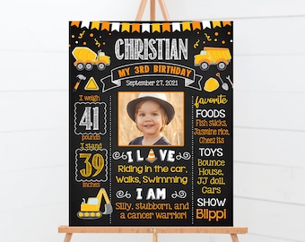 Construction Birthday chalkboard sign for a boy with photo - Editable template with digital download 1036
