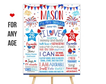 Fourth of july First Birthday Chalkboard Sign - Firecracker milestone poster - Patriotic Chalk board 4th of July Labor day (942)