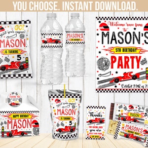 Race car Birthday Party Chip bag - Racing Juice Water bottle label - digital two fast  Candy bar - Welcome sign thank you tag Box B51