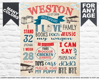 Retro Airplanes First birthday sign - 1st party poster board banner milestone for a boy PRINTABLE (537)