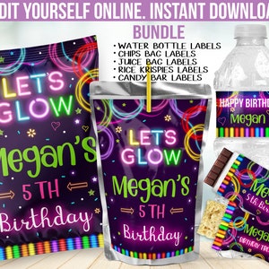 Glow Birthday Party Favors Bundle, Glow Custom Party Decor, Let's