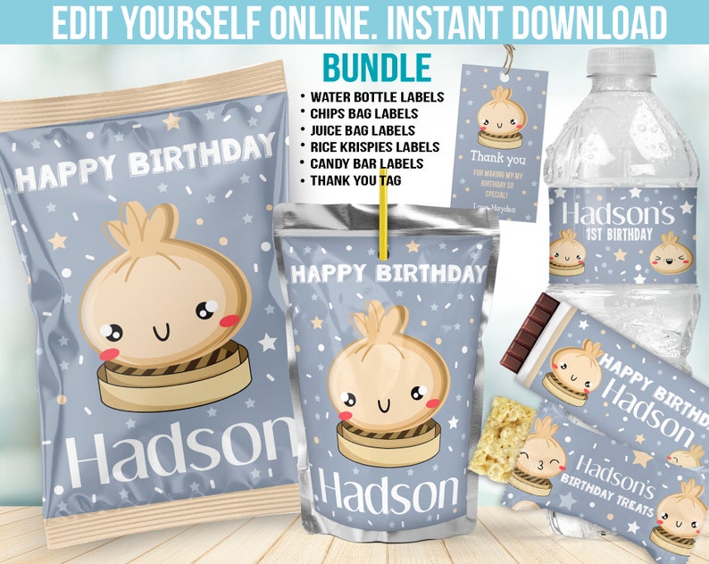 Dumpling Birthday Party Decor - Dim Sum Chip Bag Label Favors ...