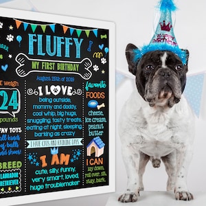 Printable Dog Birthday chalkboard sign - party chalk board poster banner milestone editable template (894)