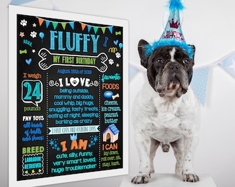 Printable Dog Birthday chalkboard sign - party chalk board poster banner milestone editable template (894)