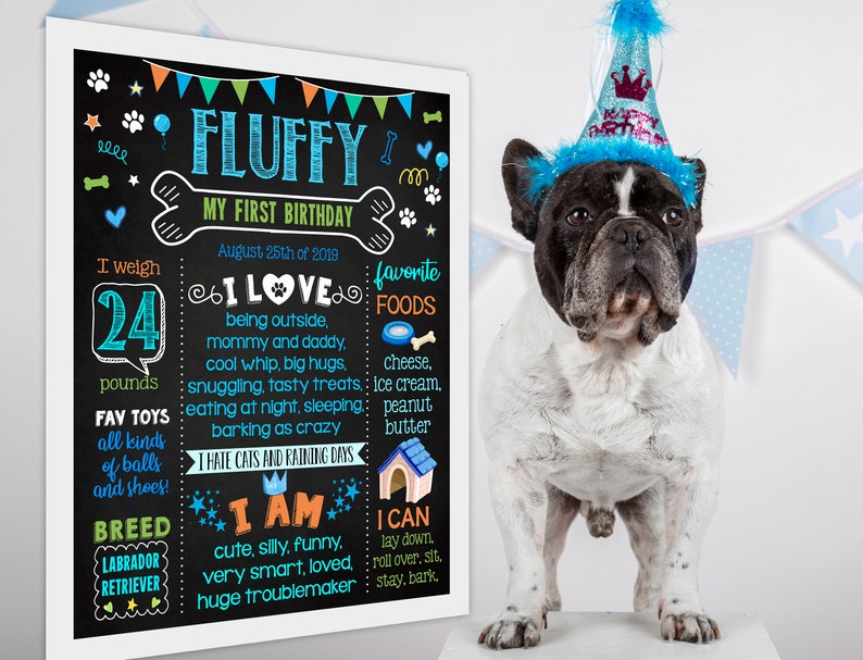 Printable Dog Birthday Chalkboard Sign Party Chalk Board Etsy