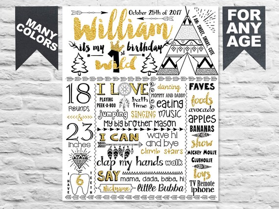 Printable Wild One First Birthday Party sign poster - Tribal 1st birthday board for boy -   milestone TEEPEE Aztec, arrow, pow wow (316)